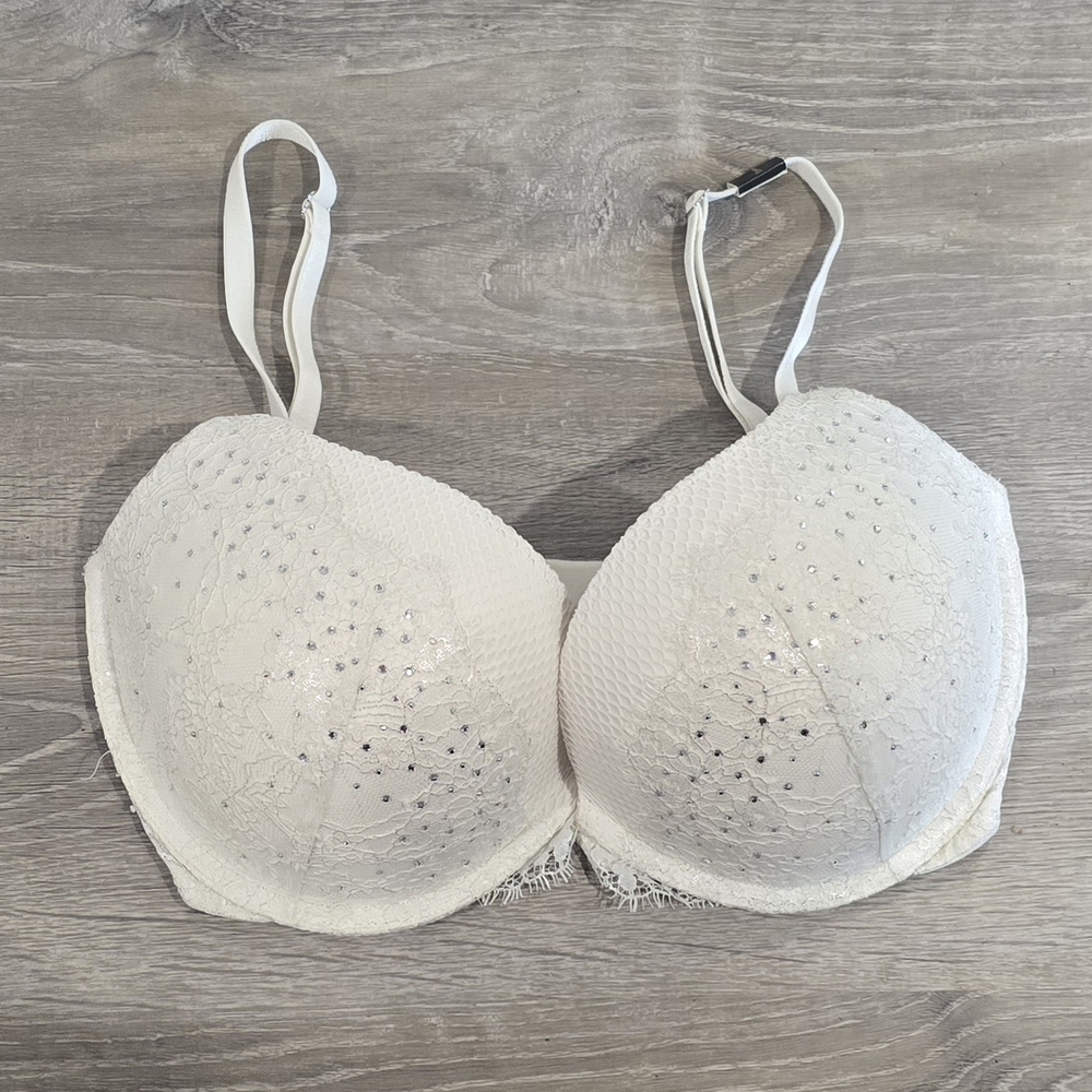Victoria's Secret White Rhinestone Embellished Bra